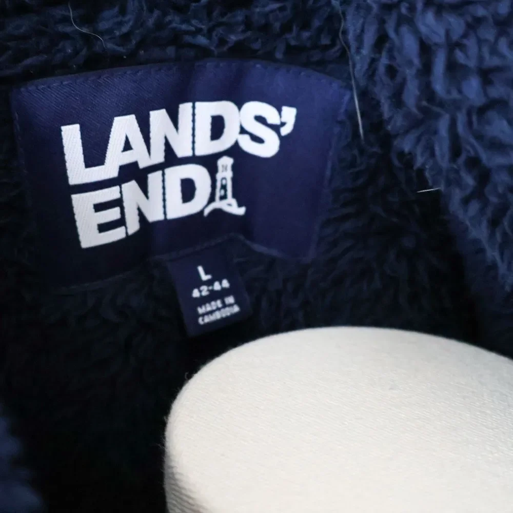 NWOT Land's End Men's Full Zip Sherpa Jacket Navy Blue - Large 42/44